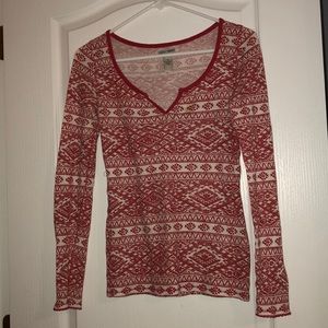 White and Red Lucky Brand Waffle Long Sleeve